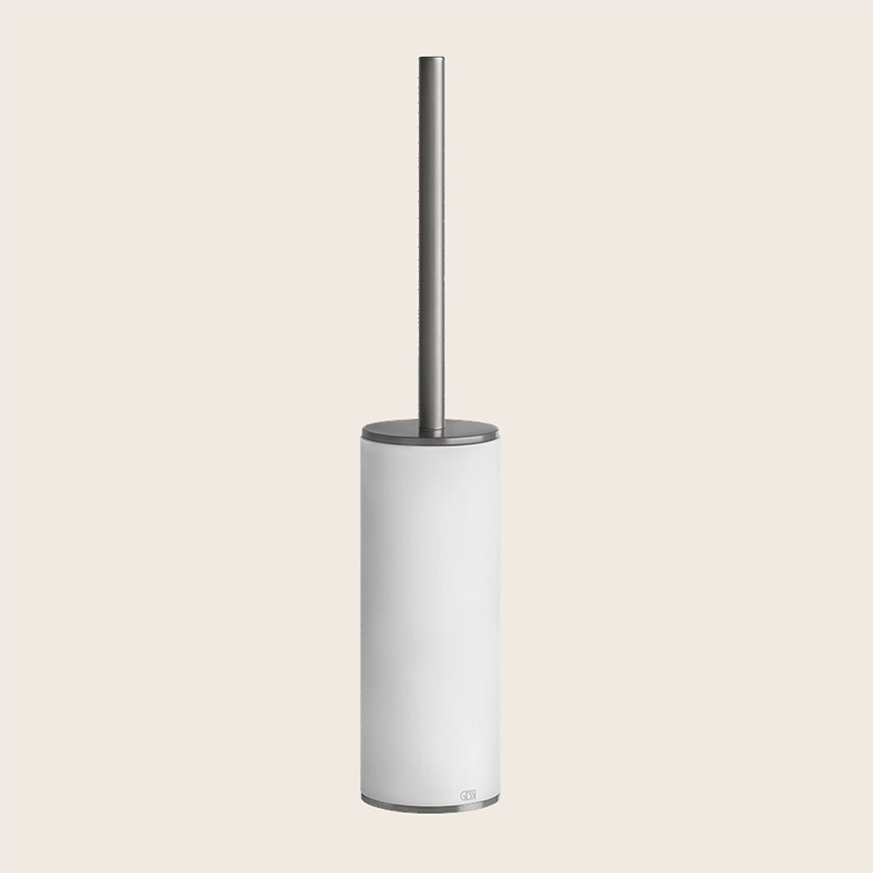 Gessi Porta scopino wc da appoggio bianco steel brushed in spazzolato montato a parete, vista del design e della finitura