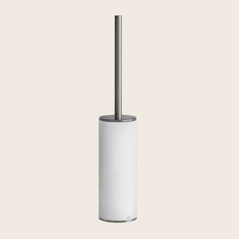 Gessi Porta scopino wc da appoggio bianco steel brushed in spazzolato montato a parete, vista del design e della finitura