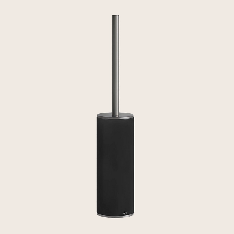 Gessi Porta scopino wc da appoggio nero steel brushed in spazzolato montato a parete, vista del design e della finitura