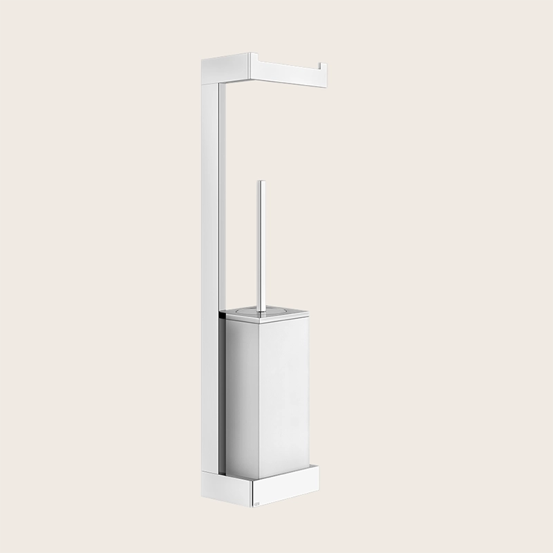 Gessi Rettangolo portarotolo portascopino a muro bianco Cromo Bianco montato a parete, vista del design e della finitura