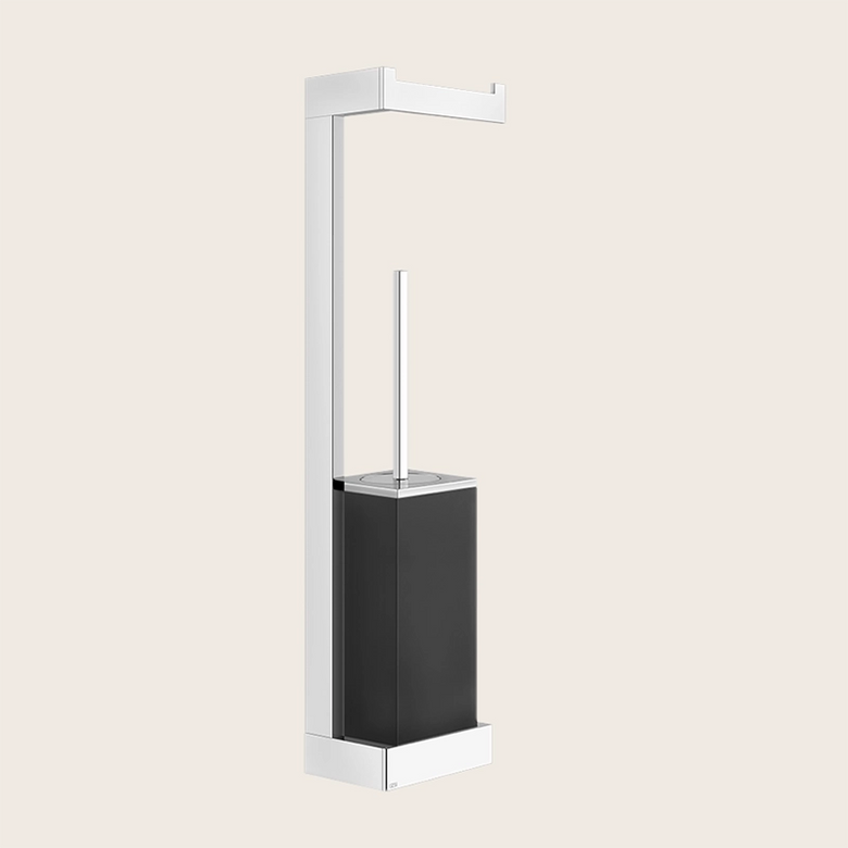 Gessi Rettangolo portarotolo portascopino a muro nero cromo montato a parete, vista del design e della finitura