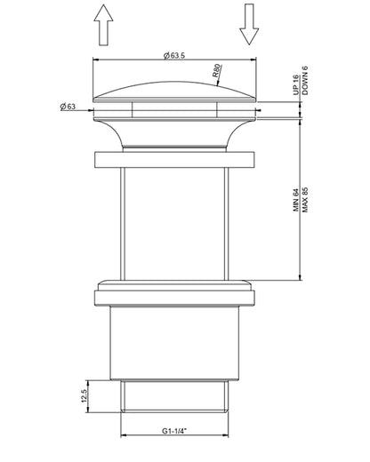 Gessi piletta Stop&Go per lavabo senza troppopieno nero opaco