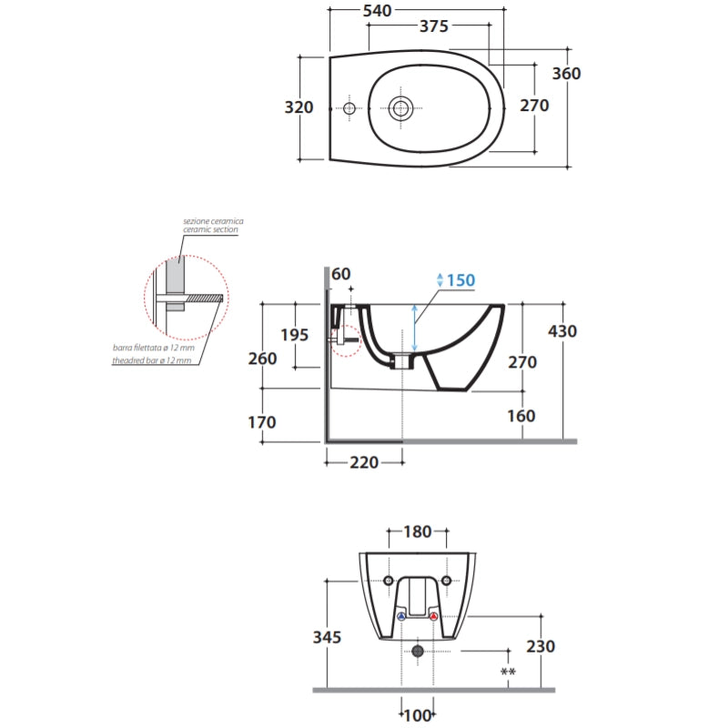 Globo 4LL coppia sanitari sospesi senza brida sedile ambientato su piano bagno con accessori - Ceramica Globo