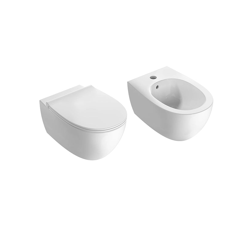 Globo 4LL coppia sanitari sospesi senza brida sedile, vista frontale su sfondo bianco - Ceramica Globo