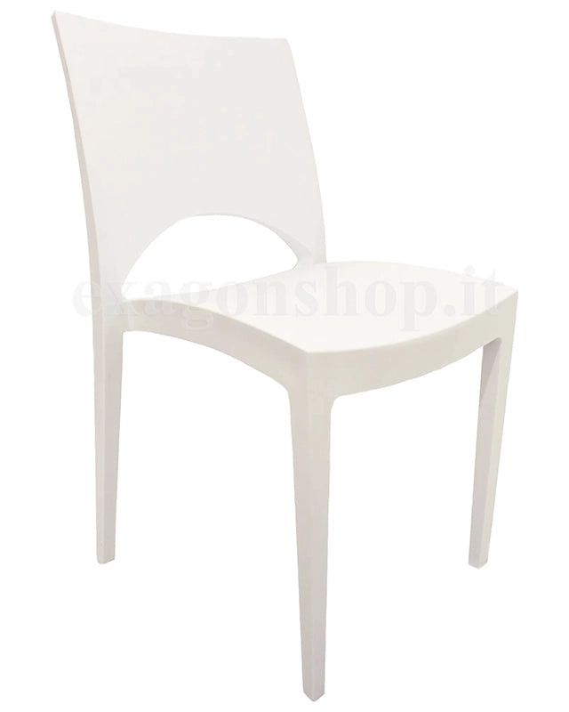Sedia da esterno impilabile outdoor bianco Grandsoleil Paris Bianca, vista laterale della struttura e del profilo...