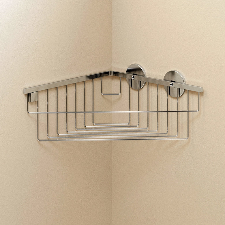 Griglia portasapone angolare cromo Cosmic Duo Round in acciaio inox e lucido installato in bagno moderno con ante in...