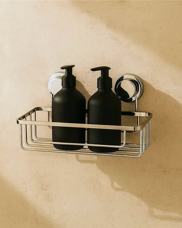 Griglia portasapone doccia vasca in acciaio cromato Premium Cromo installato in bagno moderno con ante in vetro temperato...