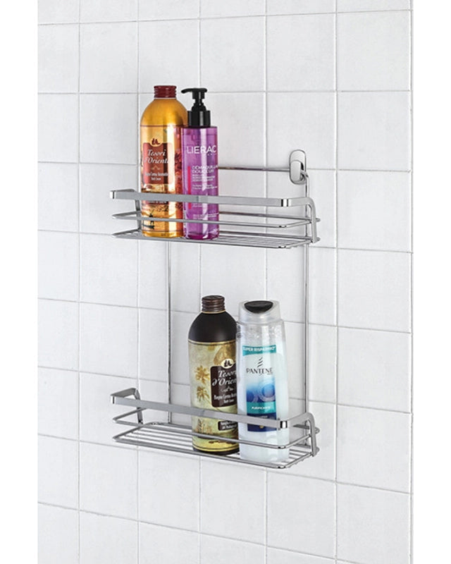 Griglia vasca doccia 2 ripiani acciaio cromo in bagno completo, vista d'insieme dell'ambiente - Exagonshop