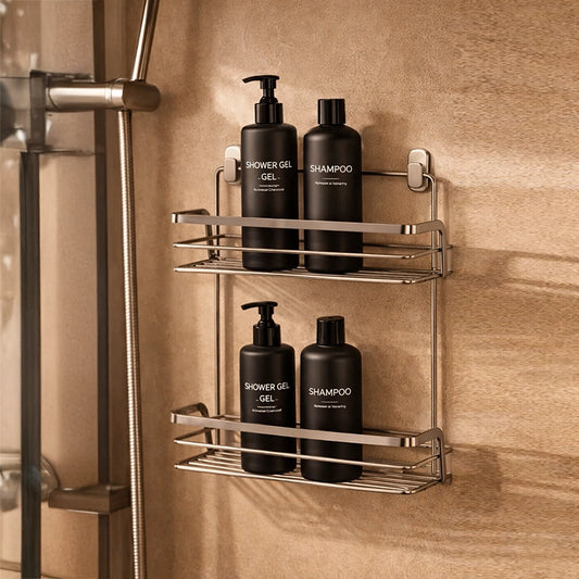 Griglia vasca doccia 2 ripiani acciaio cromo in cromato installato in bagno moderno con ante in vetro temperato - Exagonshop