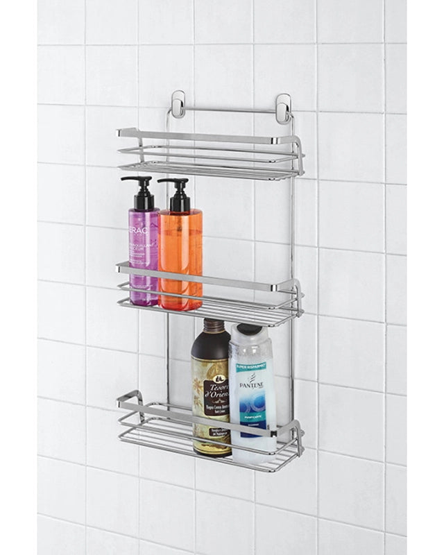 Griglia vasca doccia 3 ripiani acciaio cromo in cromato installato in bagno moderno con ante in vetro temperato - Exagonshop