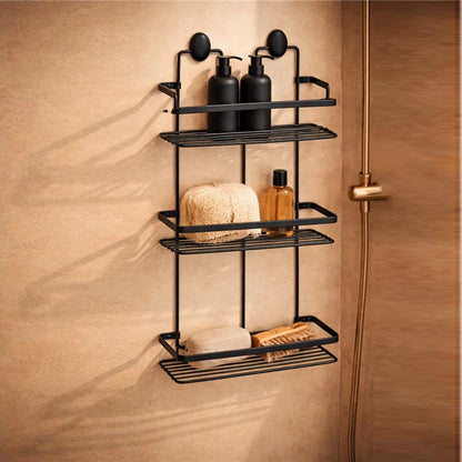 Griglia vasca doccia 3 ripiani in acciaio nero opaco installato in bagno moderno con ante in vetro temperato - Exagonshop