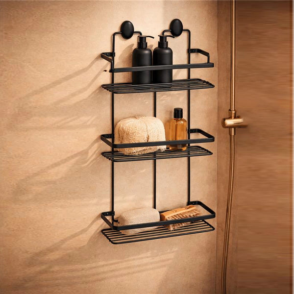 Griglia vasca doccia 3 ripiani in acciaio nero opaco installato in bagno moderno con ante in vetro temperato - Exagonshop