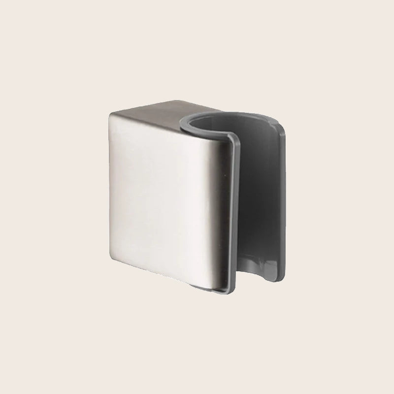 Hansgrohe Axor Steel supporto doccetta in acciaio in satinato, vista frontale della maniglia e della bocca di erogazione