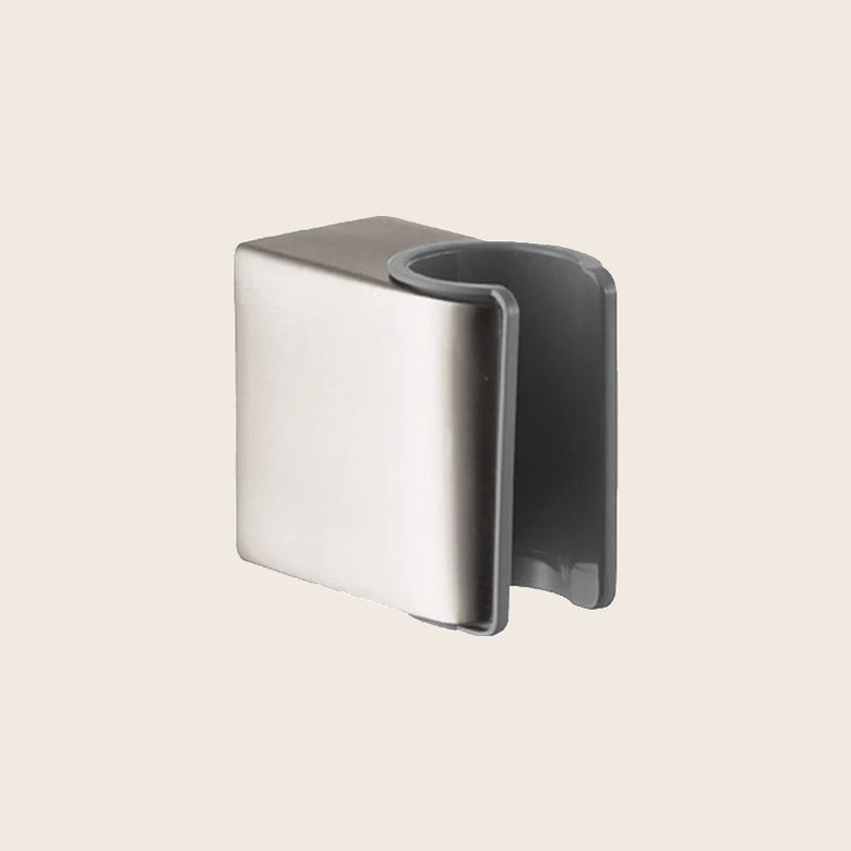 Hansgrohe Axor Steel supporto doccetta in acciaio in satinato, vista frontale della maniglia e della bocca di erogazione
