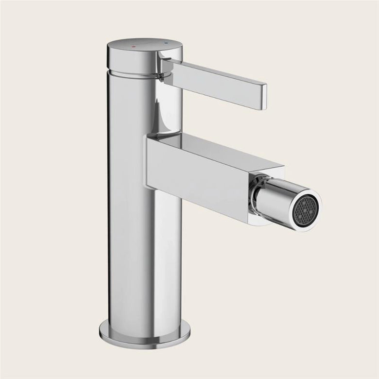Hansgrohe Finoris Miscelatore bidet con piletta push open, vista frontale della maniglia e della bocca di erogazione
