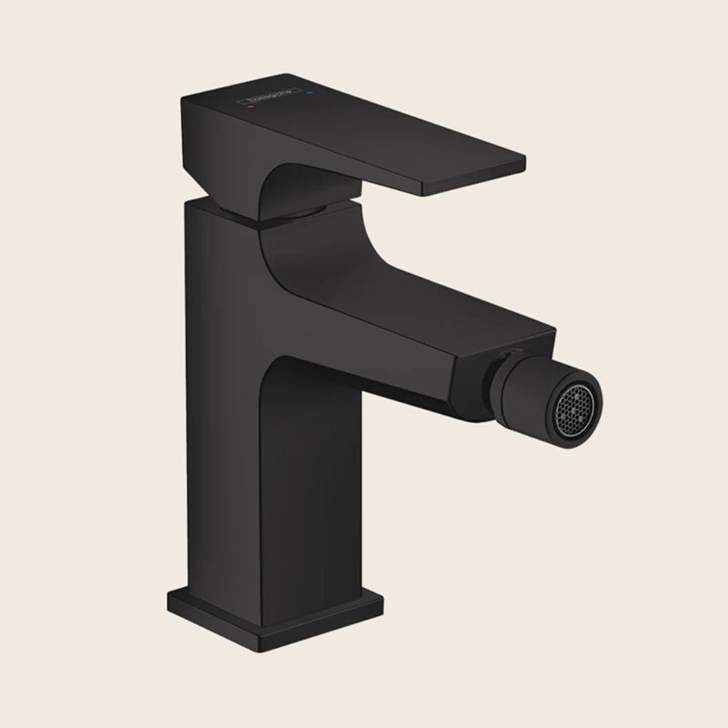 Hansgrohe Metropol Miscelatore Bidet Nero Opaco, vista frontale della maniglia e della bocca di erogazione