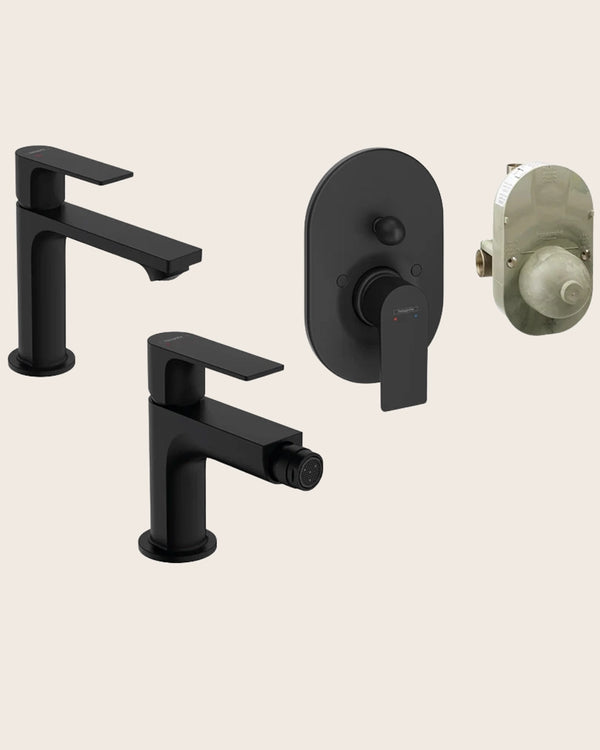 Hansgrohe Rebris E Set Miscelatori Lavabo Coolstart Bidet con scarico e Doccia 2 vie e parte incasso Nero Opaco