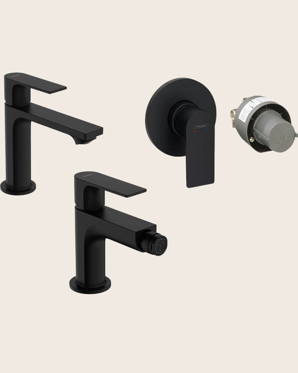 Hansgrohe Rebris E Set miscelatori lavabo coolstart bidet con scarico e doccia 1 via e parte incasso Nero Opaco