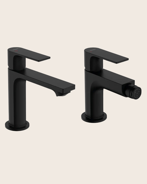 Hansgrohe Rebris E Set rubinetteria lavabo coolstart e bidet con scarico pop up nero opaco