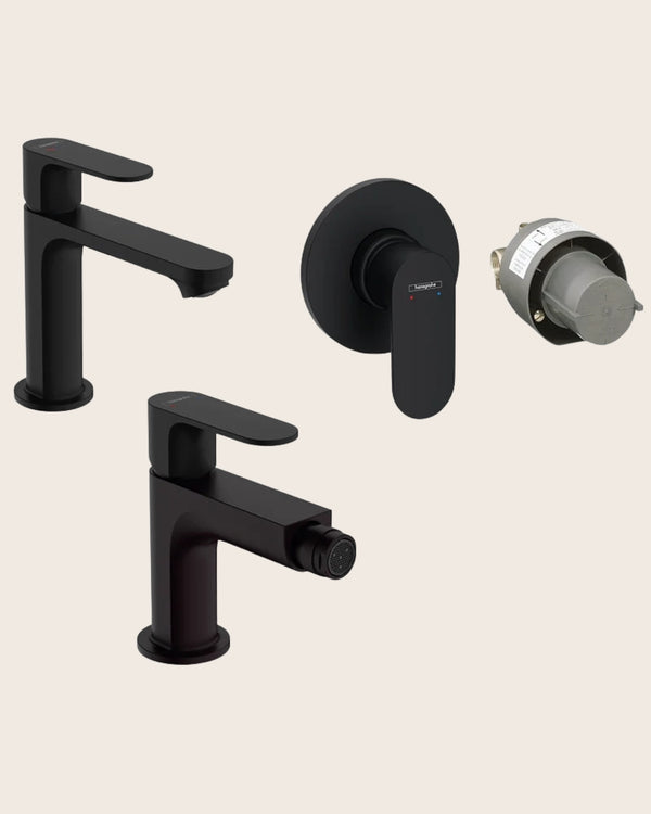 Hansgrohe Rebris S Set Miscelatori Lavabo Coolstart Bidet con Scarico e Doccia 1 via e Parte Incasso Nero Opaco
