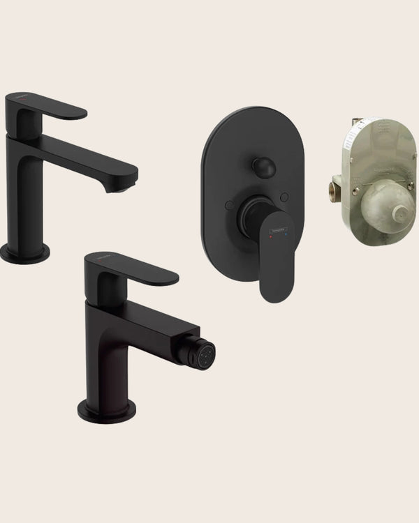 Hansgrohe Rebris S Set Miscelatori Lavabo Coolstart Bidet con scarico e Doccia 2 Vie e Parte Incasso Nero Opaco