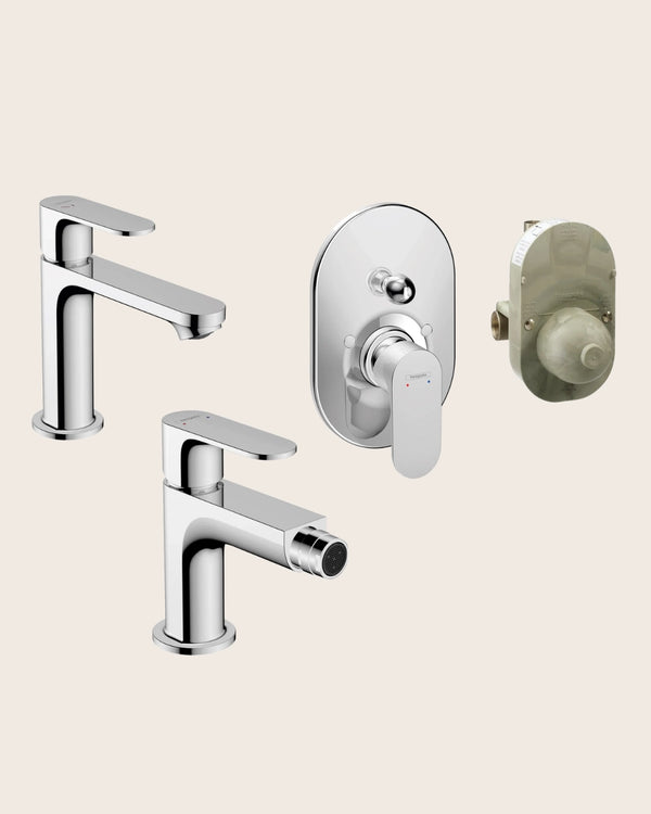 Hansgrohe Rebris S Set Miscelatori Lavabo Coolstart Bidet con scarico e Doccia 2 vie con Parte Incasso Cromo 72519000+72210000+72448000