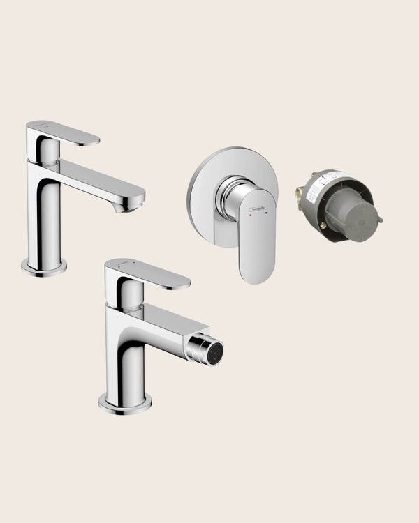 Hansgrohe Rebris S Set miscelatori lavabo coolstart bidet con scarico e doccia 1 via e parte incasso cromo 72519000+72210000+72648000
