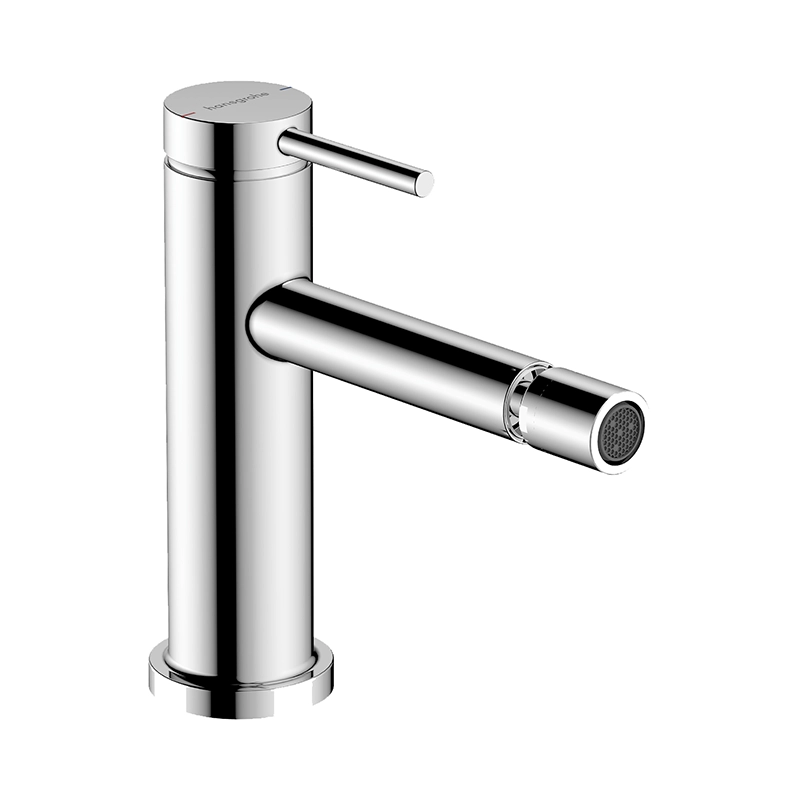 Hansgrohe Tecturis S Miscelatore bidet cromo con salterello, dettaglio ravvicinato della finitura e del marchio
