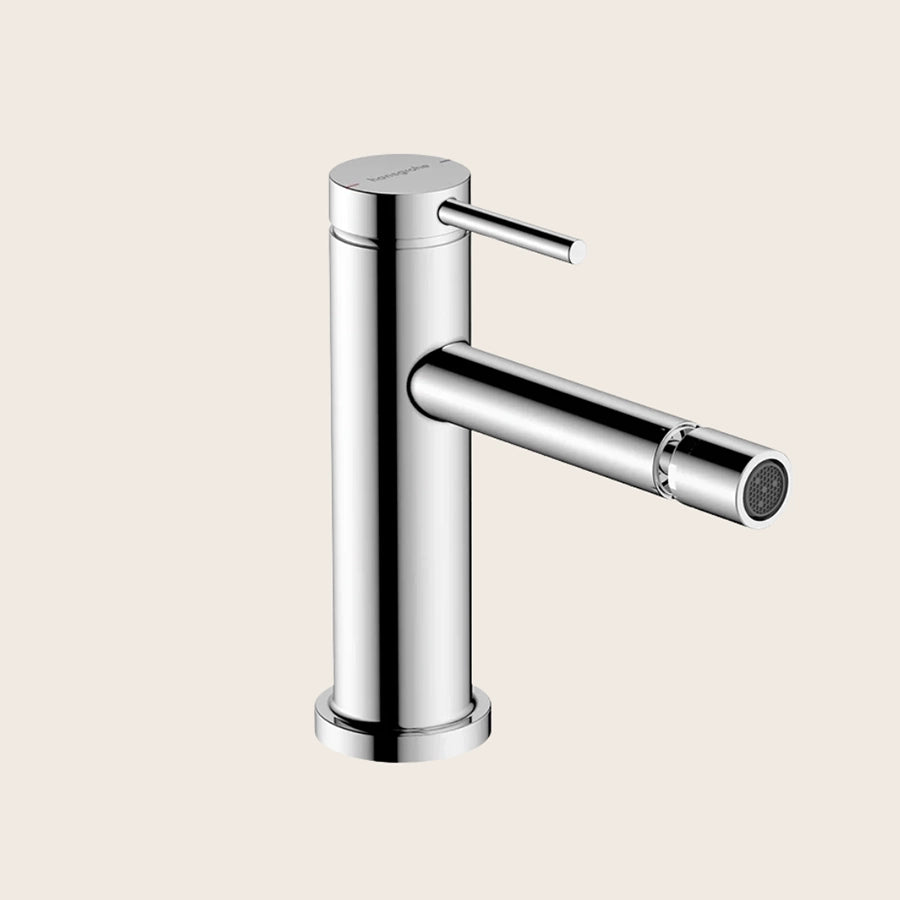 Hansgrohe Tecturis S Miscelatore bidet con salterello cromo in cromato, vista frontale della maniglia e della bocca di...