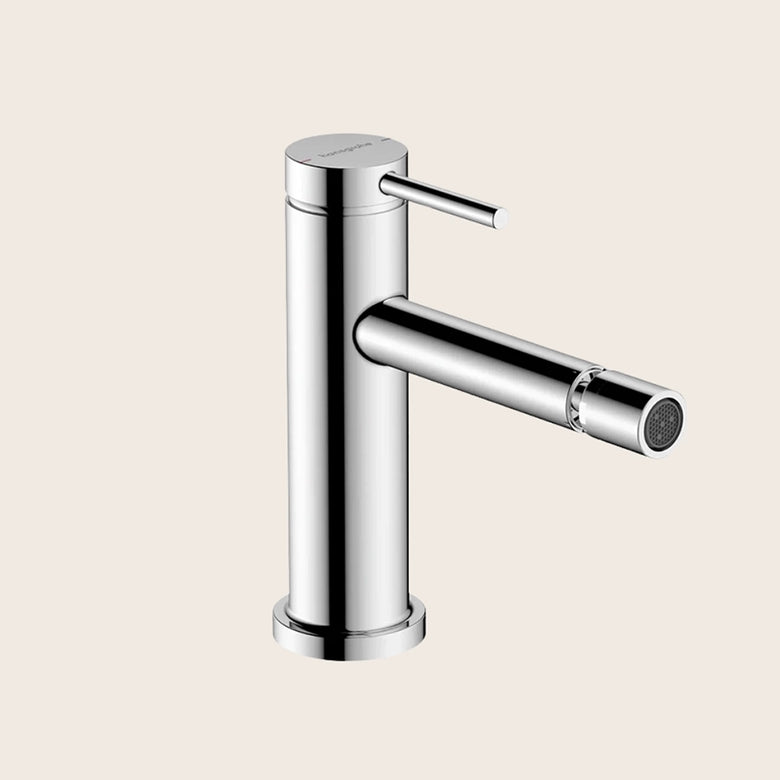 Hansgrohe Tecturis S Miscelatore bidet con salterello cromo in cromato, vista frontale della maniglia e della bocca di...