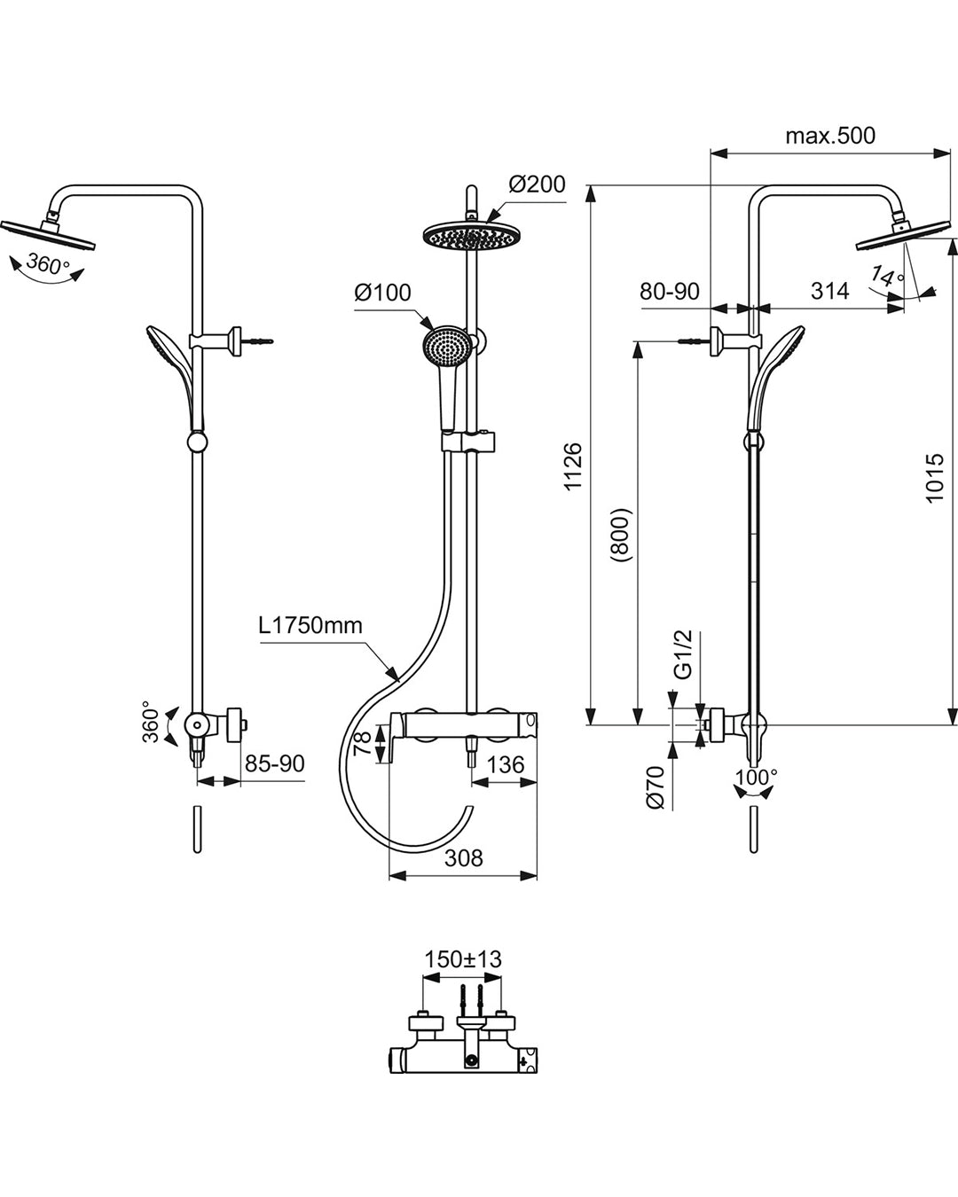 Ideal Standard Cerafine Model O Colonna doccia con miscelatore esterno cromo BC750AA