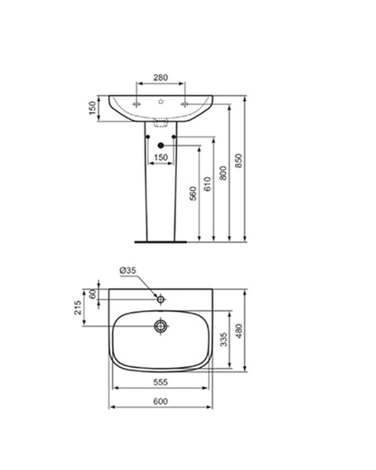 Ideal Standard I.Life A lavabo 60 cm con colonna bianco lucido