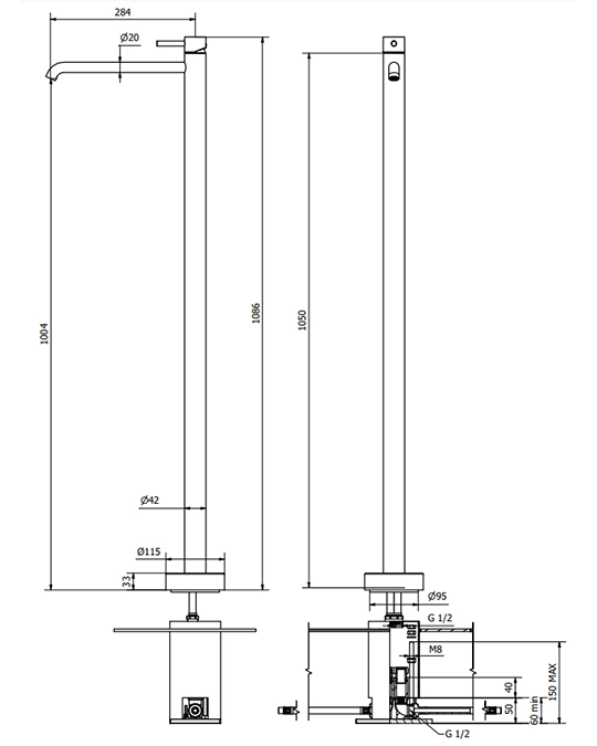 Jabil 35 Miscelatore lavabo da terra completa di parti incassate cromo 73355
