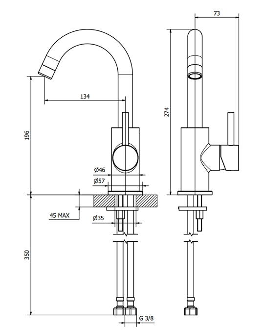 Jabil 35 Miscelatore lavabo leva laterale scarico click clack cromo