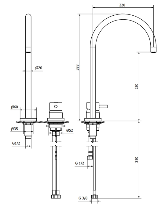 Jabil Miscelatore lavabo 2 fori canna alta e scarico click clack cromo 73385