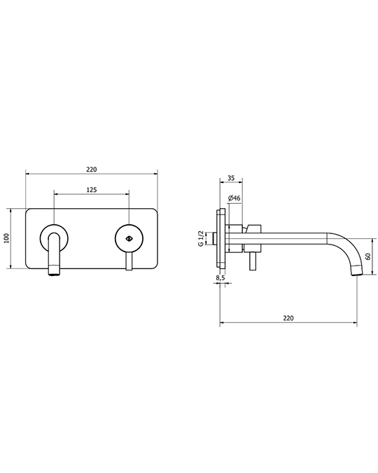 Jabil Miscelatore lavabo a parete scarico click clack bocca 220 mm cromo 73312E