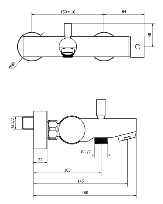 Jabil Miscelatore vasca a muro esterno con leva laterale cromo 73162