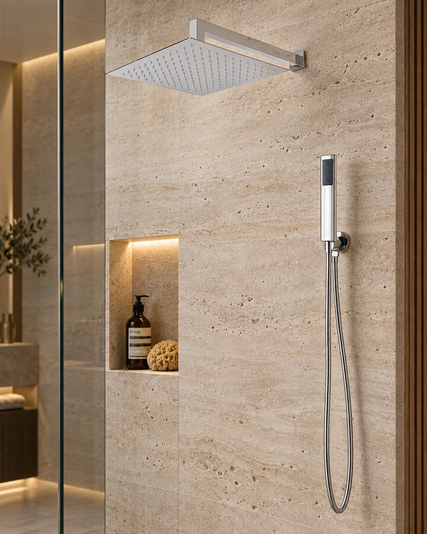 Kit soffione doccia 30x30 quadro con doccetta in acciaio cromo Karla