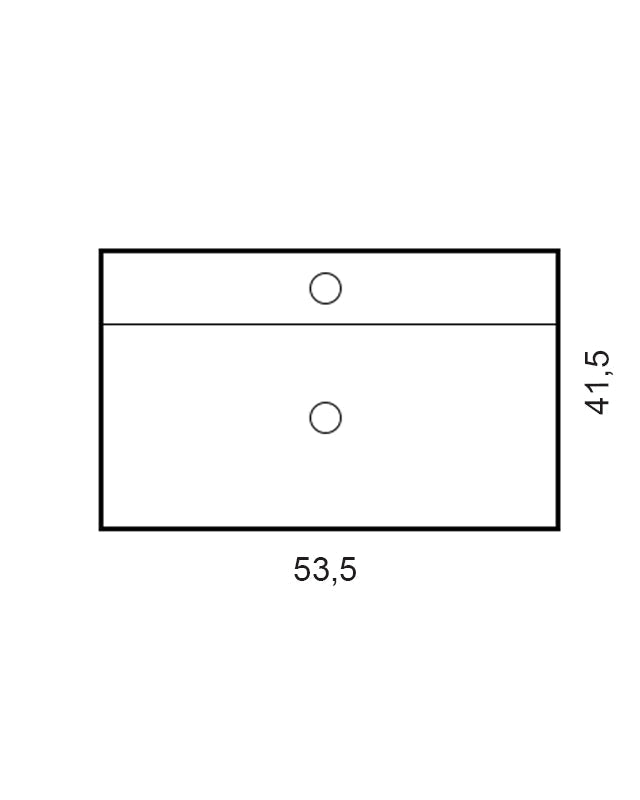 Lavabo 53x41 rettangolare in ceramica bianco lucido, vista laterale del profilo e della forma - Exagonshop