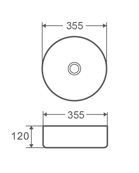 Lavabo 35,5 cm Roma tondo da appoggio bianco opaco, vista laterale del profilo e della forma - Exagonshop