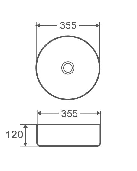 Lavabo 35,5 cm Roma tondo da appoggio nero opaco, vista laterale del profilo e della forma - Exagonshop