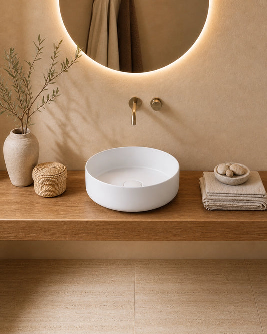 Lavabo 35,5 cm Roma tondo da appoggio bianco opaco