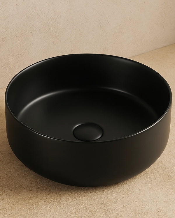 Lavabo 35,5 cm Roma tondo da appoggio nero opaco