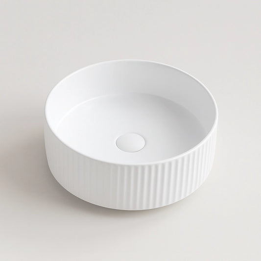 Lavabo 36 cm Roma cannettato tondo da appoggio bianco opaco
