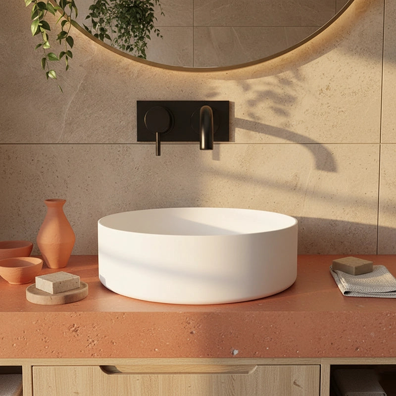 Lavabo 36 cm da appoggio Torino solid surface bianco opaco