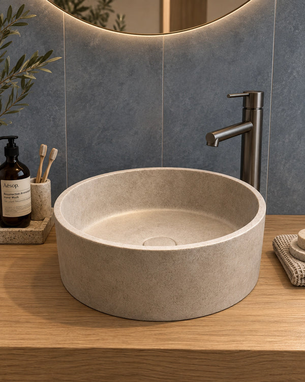 Lavabo 36 cm effetto pietra ciotola da appoggio grigio Capri