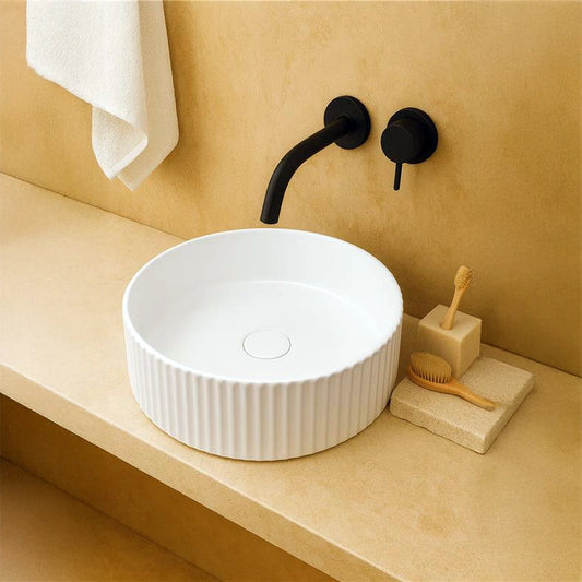 Lavabo 36x11 tondo da appoggio in porcellana bianco lucido