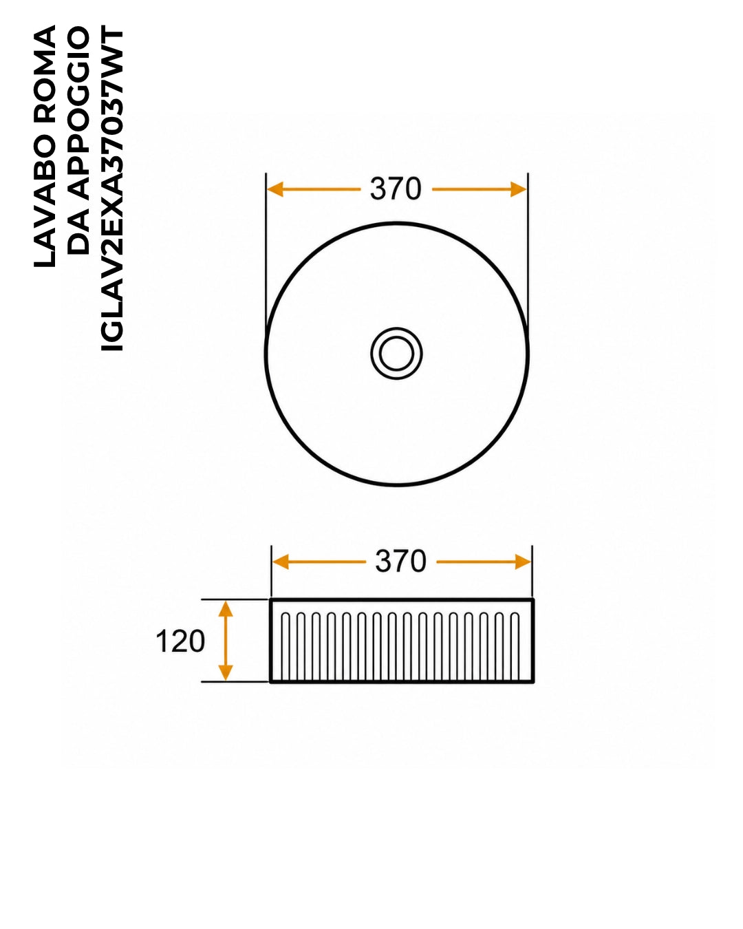 Lavabo 37 cm tondo Roma cannettato da appoggio bianco lucido