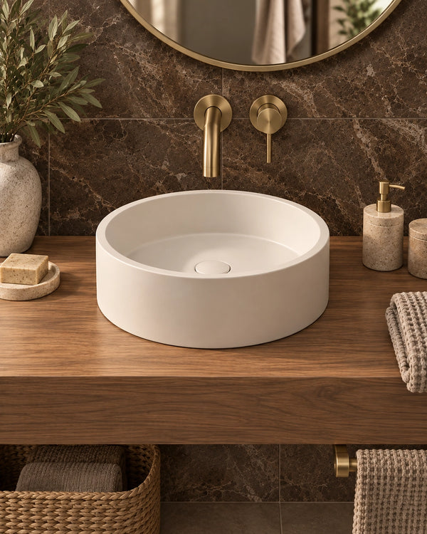 Lavabo 39 cm ciotola da appoggio in cemento bianco opaco Capri