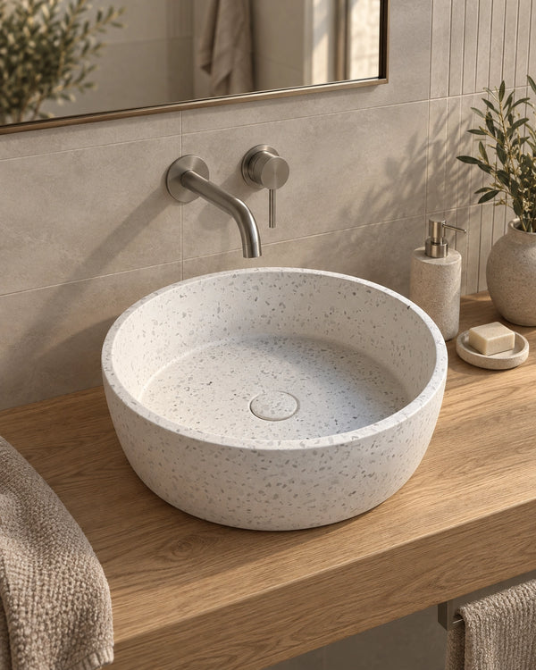 Lavabo 39 cm ciotola da appoggio terrazzo chiaro Capri